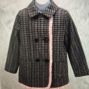Stylish Kids Checkered Coat with Pink Trim